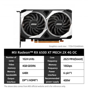 การ์ดจอ 6500XT MECH 2X 4G OC GDDR6 สำหรับอีสปอร์ต ออกแบบเกม คอมพิวเตอร์กราฟิก รุ่น Blade 5 พร้อมพัดลมรุ่นใหม่ เพิ่มประสิทธิภาพการระบายความร้อน - Product Image 2