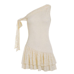 Minivestido de encaje con un solo hombro para mujer, vestido de cóctel con tirantes y volantes escalonados, corte en A, para citas y días festivos - Product Image 6