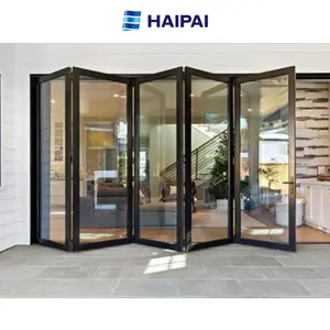 Puerta plegable de vidrio templado doble resistente de alta calidad para restaurantes Superficie terminada