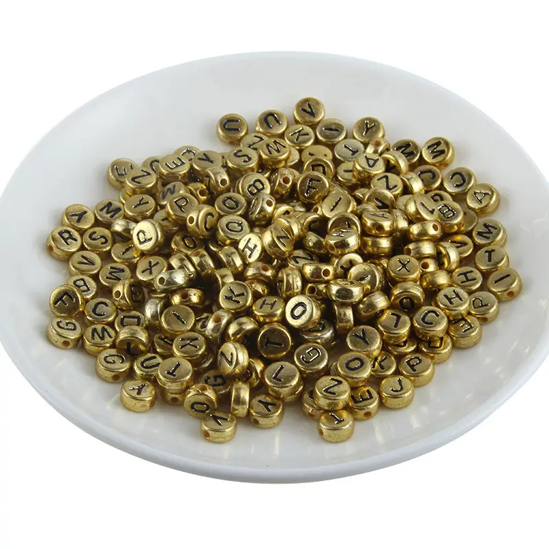 Gold Color 4*7ミリメートルWith Hole Round Acrylic Beads Kids Bracelet Jewelry Making Spacer Letter Beads
