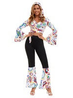 Costumes de couple hippie pour fête d'Halloween, tenues disco rock années 70 et 80 pour femmes et hommes, costumes de cosplay pour festival, danse, fantasia