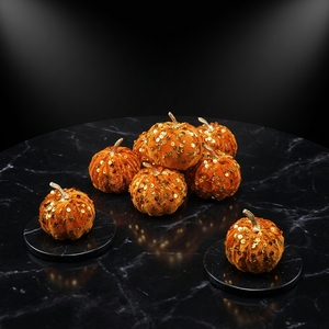 Luxury Sparkling Sequin Velvet Artificial Pumpkins Orange Fabric Fake Pumpkin for Thanksgiving Halloween Christmas Table Decor - Product Image 1