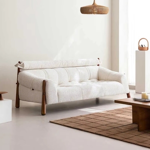 Divano Sezionale di Lusso a Tre Posti con Schienale in Legno Massello, Set Lineare Elegante e Leggero, con Comodo Imbottimento in Spugna - Product Image 1
