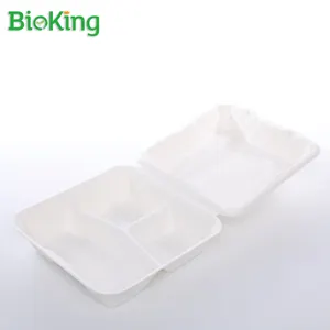 BioKing Beliebtes Design biologisch abbaubares Mittagessen mit Deckel Einweg-Lebensmittel behälter Clam shell Zuckerrohr-Verpackungs box