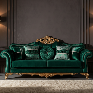 Luxuriöses Klassisches Goldgeschnitztes Massivholz-Sofa Smaragdgrüner Samt Französisches Barockes Königliches Sofa für Palast Hotel Villa OE FASHION - Product Image 1