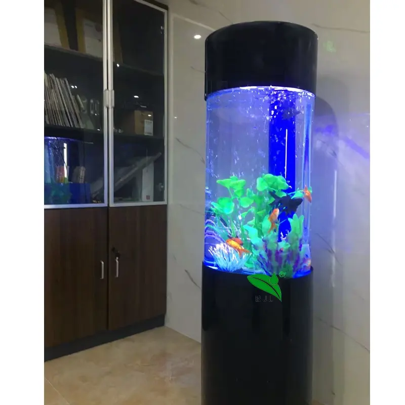 Base negra decorativa para el hogar, columna redonda de acrílico transparente, pecera de camarones y peces