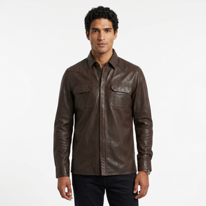 Custom Genuine Brown Leather <b>Jacket</b> <b>Men</b> Real Sheepskin <b>Slim</b> <b>Fit</b> Stand Collar Casual Biker Coats Outerwear Leather <b>Jackets</b> - Product Image 4