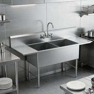 Fregadero Comercial de Acero Inoxidable de 2 Compartimentos con Acabado Pulido Resistente a la Corrosión 72L <span class=keywords><strong>X</strong></span> 23-13/16W <span class=keywords><strong>X</strong></span> 43-3/4H 9'H Protector Contra Salpicaduras 8\" - Product Image 1