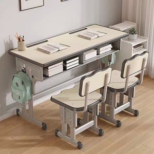 Doppia scrivania moderna sedia regolabile funzione uso scuola camera da letto soggiorno casa ufficio parco in metallo durevole plastica scuola Set - Product Image 3