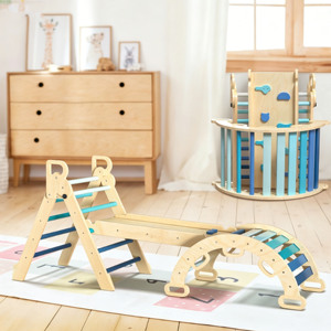 Montessori Climbing Wall Frame <b>Wooden</b> Ladder Climber Play Eco-friendly Modern Geometric Shape <b>Rainbow</b> Tracing Board - Product Image 3