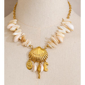 JINYOU 2775 Ocean Style Summer Handmade <strong>Statement</strong> <strong>Necklace</strong> Stainless Steel Shell Seahorse Fish Pendant <strong>Necklace</strong> - Product Image 3