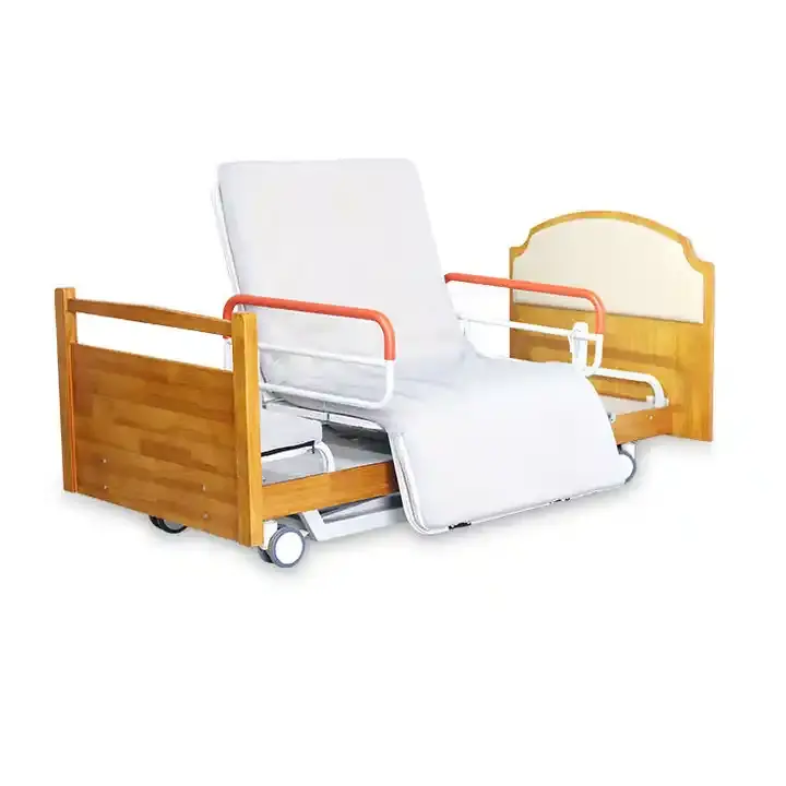 Cama de hospital VIP de madera de lujo para ancianos, cama médica multifuncional ajustable, cama giratoria eléctrica para el cuidado del hogar