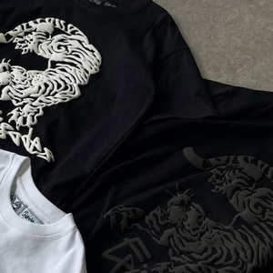 Drop Shoulder Custom Luxury Designer <strong>tiger</strong> Animal Graphic 3d Puff Print Oversized 100% Cotton <strong>Tshirt</strong> Cropped O Neck Boxy T-shirt - Product Image 3