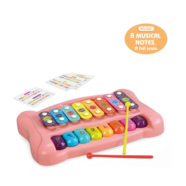 Pequeño xilófono de Piano Rosa educativo temprano con teclado, órgano de aprendizaje de plástico, instrumento Musical, juguetes para niños