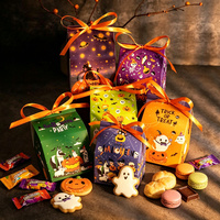 Boîte en papier d'Halloween en gros, petite, personnalisée, en forme de maison, pour bonbons, emballage cadeau, boîte cadeau pliable