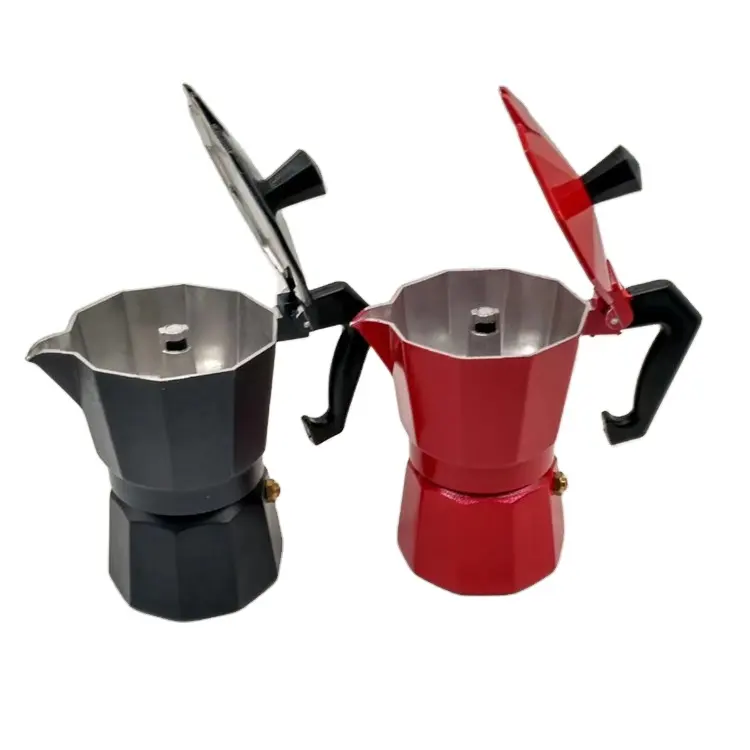 Factory Direct House 3 Tassen Schwarz und Rot Moka Pot Kaffee maschine Herd Espresso maschine Aluminium Kaffeekanne