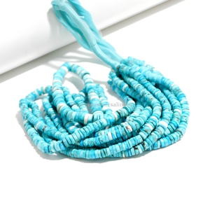 Perles Heishi en turquoise africaine, 6 mm et 7 mm, perles lisses en pierre précieuse turquoise, prix de gros, brin de 16 pouces pour la fabrication de bijoux - Product Image 1