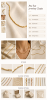 Cadena de Eslabones en Forma de Arco en Tono Dorado, Adornos Decorativos Curvos para la Fabricación de Collares y Pulseras