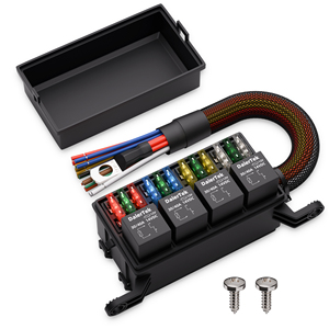 Boîtier de relais et de fusibles automobile, 12V pré-câblé, étanche, avec bloc de fusibles 12 emplacements et module de relais 4 voies, pour voiture, camion, camping-car - Product Image 1