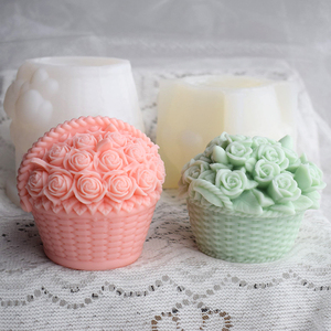 Día de San Valentín 3D Rosa cesta forma vela moldes de silicona para hacer vela resina Pilar aromaterapia velas cera jabón flor - Product Image 3
