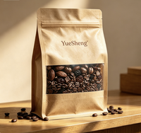 Sachet à café en papier kraft à fond plat avec valve de dégazage et fenêtre transparente, fermeture éclair refermable, qualité alimentaire, vente en gros, OEM