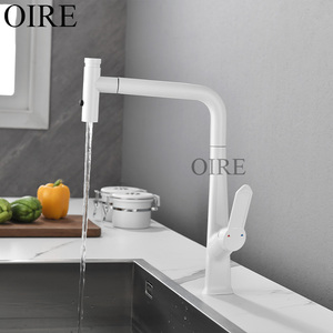 <span class=keywords><strong>Rubinetto</strong></span> da Cucina Oire Moderno Classico <span class=keywords><strong>Bianco</strong></span> con Singola Maniglia, Montaggio su Piano, Estraibile, Acqua Calda e Fredda, in Ottone per Uso Alberghiero - Product Image 4