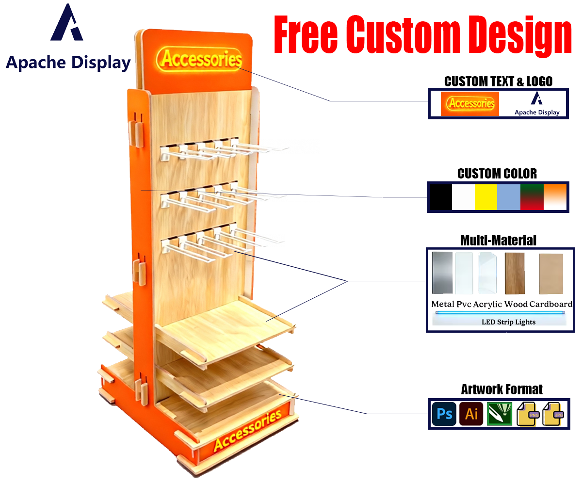 Custom 3C Electronics Display Stand for Mobile Phone Accessories Digital Products Metal Acrylic Wood Retail Boutique Unit Apache — view 3