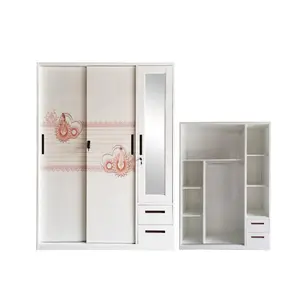 3 Pintu Metall gedruckt Lemari Pakaian Kleidung Organizer Schlafzimmer möbel Kleidung Schubladen Kleidung Kleider schrank Zusammen gebauter Schrank