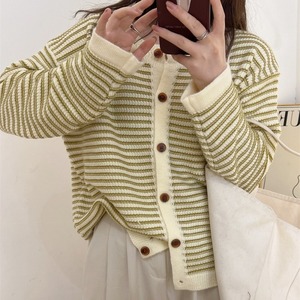 Pull en tricot rayé haute qualité <span class=keywords><strong>Cardigan</strong></span> à manches longues col rond veste boutonnée rouge haut ample décontracté - Product Image 4