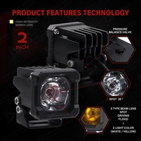 Feux de fossé LED 2 pouces, accessoire 4x4 tout-terrain, 2 lentilles, 3 modes de faisceau, compatibles F150 Raptor Tacoma Bronco SUV RZR Can-Am Maverick