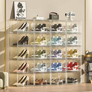 Boîte à chaussures transparente Jiabaisi, rectangulaire, empilable avec couvercle, en plastique PET, organisateur de rangement sur pied - Product Image 3