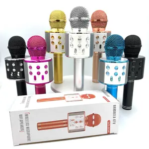 Mikrofon Karaoke Nirkabel untuk Anak, Mikrofon Karaoke Nirkabel dengan Speaker BT, Pemutar Stik USB, Mesin Karaoke Portabel