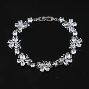 Fashion Jewelry Bracelets CZ Flowers Charm Bracelet For Women Girlfriend Gift Cubic Zirconia Tennis Bracelet