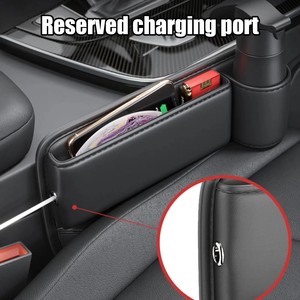 Y-0216 Auto PU-Leder Aufbewahrungstasche mit großer Kapazität für die Sitzlücke, Sitzlückenfüller mit Handy- und Getränkehalter - Product Image 5