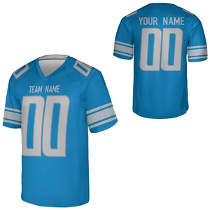 2026 American Football Jersey Men's Blue V-Neck Short Sleeve Sublimated Moisture Wicking Regular Fit All Seasons - Product Image 1