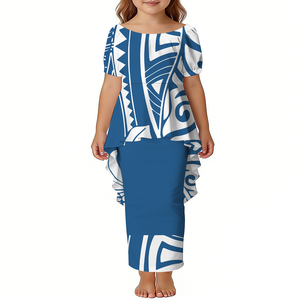 Детское платье-пулетаси в самоанском стиле с короткими рукавами-фонариками и вырезом-лодочкой, 2 предмета - Product Image 3