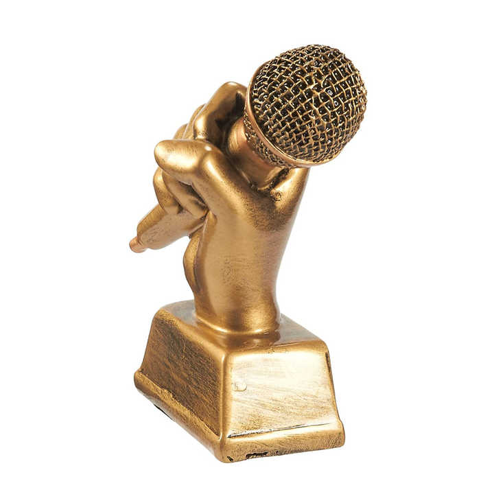 Trophée Microphone Doré Résine - 13.5x11x5cm - Récompense Chant, Fête - Accessoire Déco Petit Et Léger