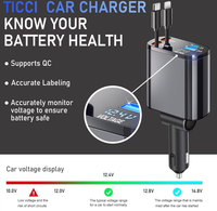 Pengisi Daya Mobil Retractable 30W PD3.0-1 USB-C 4-in-1 Pengisi Daya EV/Truk Tampilan Tegangan Penstabil Dinamis OTP Ponsel Elektrik
