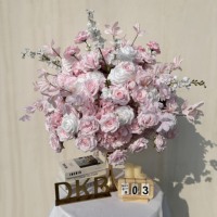 Arrangement de roses en soie, pivoines et lotus pour décoration de table de mariage, 2 pièces, centre de table floral rose et blanc réaliste, ensemble de 2 pièces