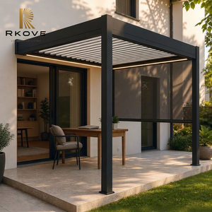 Pergola en aluminium RKOVE RK-C2 3*4m, revêtement poudré noir, structure rectangulaire moderne pour extérieur, jardin, avec écran rétractable - Product Image 1
