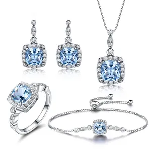 Conjunto de joyas de plata de ley 925, anillo de Topacio azul cielo, venta al por mayor