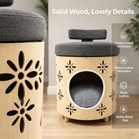 Tabouret-lit pour animaux de compagnie 2-en-1 en bois massif écologique avec coussin en peluche et découpe florale, petit et amovible