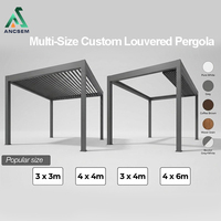 Pergola murale à lames orientables ANCSEM avec panneaux de verre coulissants sans cadre, toit motorisé réglable, pour terrasse extérieure et salon de jardin