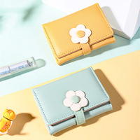 Dompet Lipat Wanita PU Hadiah Pendek Lucu Kecil Motif Bunga Segar Gaya Korea Populer di Internet Dompet Koin Dropshipping
