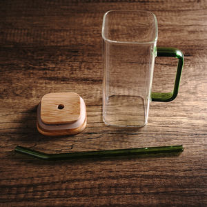 Les nouveaux produits sortent tasse en verre carrée bon marché tasses en verre carrées avec poignée tasses en verre à café transparentes avec poignée de couleur - Product Image 5