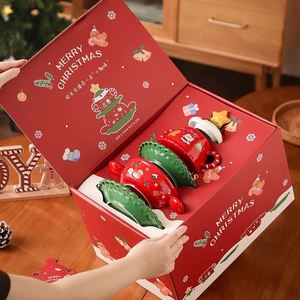 Ensemble de tasses en céramique de Noël avec couvercle, design Père Noël, couleur rouge et verte, pour la décoration de table de Noël, cadeaux et faveurs de fête - Product Image 2