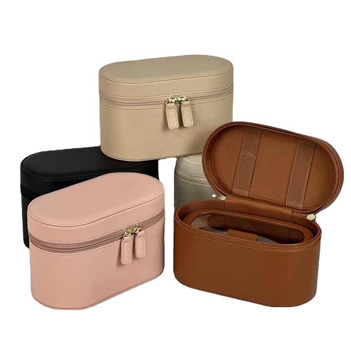 Black PU Leather Makeup & Toiletry Bag - Large Capacity Travel Cosmetic