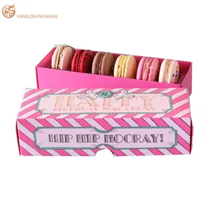 Caixa de biscoitos de macaron de papel luxuosa e barata com base de impressão personalizada OEM com inserção de alimentos PET