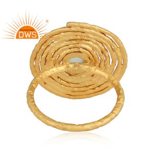 Handcrafted Round Aqua Chalcedony Gemstone <b>Set</b> 18k Gold Plated Sterling <b>Silver</b> Designer Ring Supplier Jewelry Classic Collection - Product Image 3