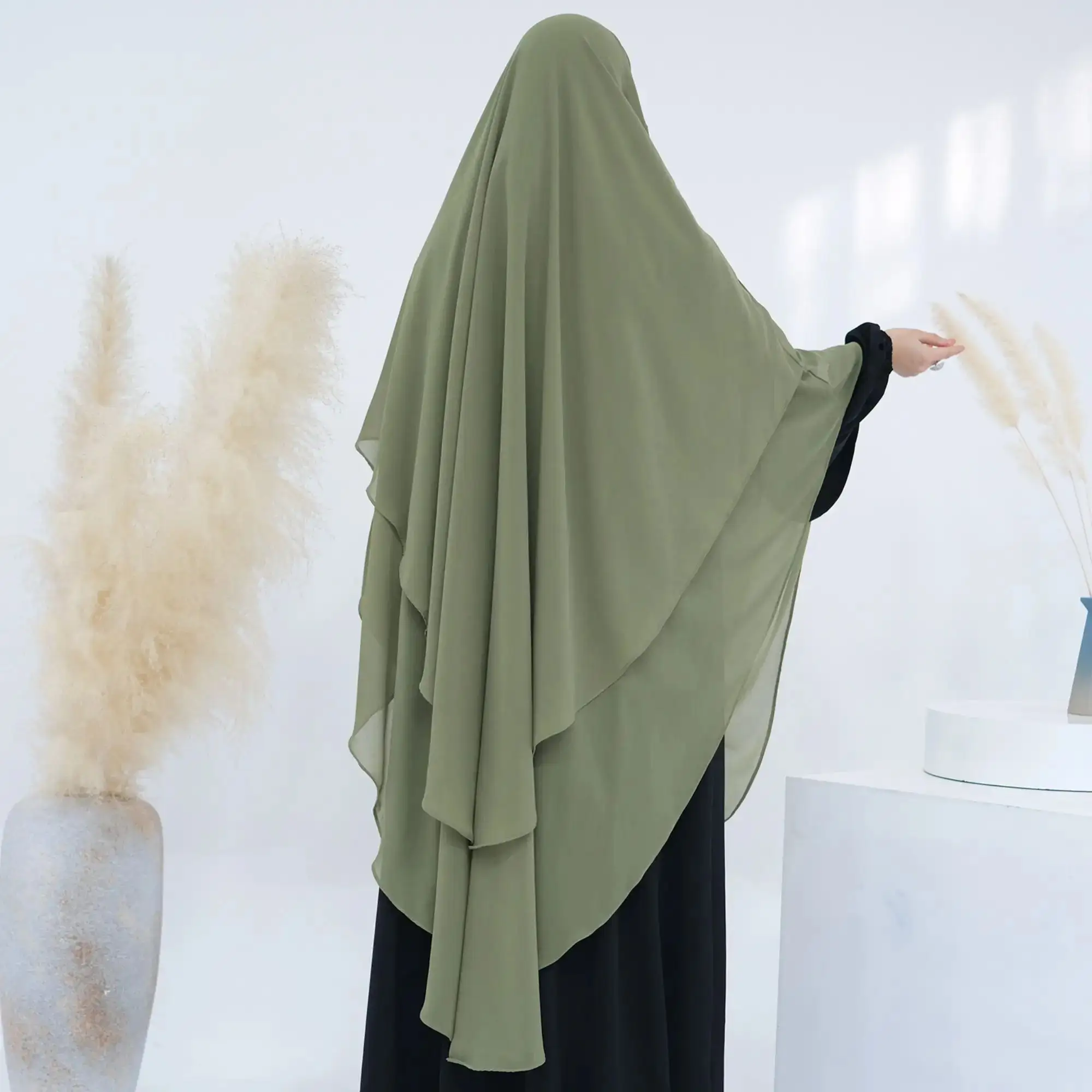 Kích Thước Lớn Khimar Eid Overhead Tie Trở Lại Đồng Bằng Cầu Nguyện Khăn Hồi Giáo Hijab Voile Voile 2 Lớp Dài Niqab Jilbab Khimar